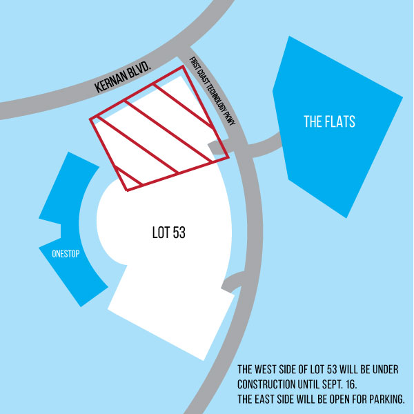 The parking spaces noted above will be inaccessible until Sept. 16. Graphic by Cassidy Alexander