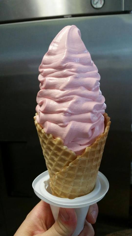 A strawberry soft serve waffle cone. Photo courtesy of Dreamette