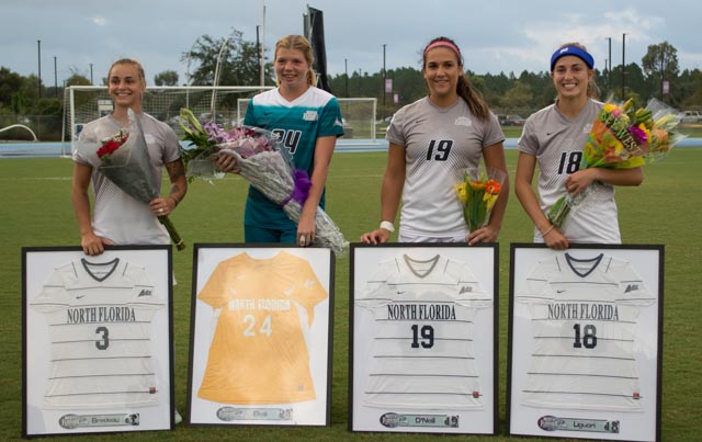 Seniors are recognized before Friday’s match-up. Photo by Lilli Weinstein