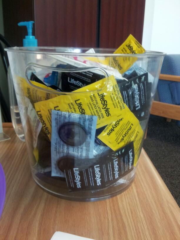 Condoms are free and available at Student Health Services.