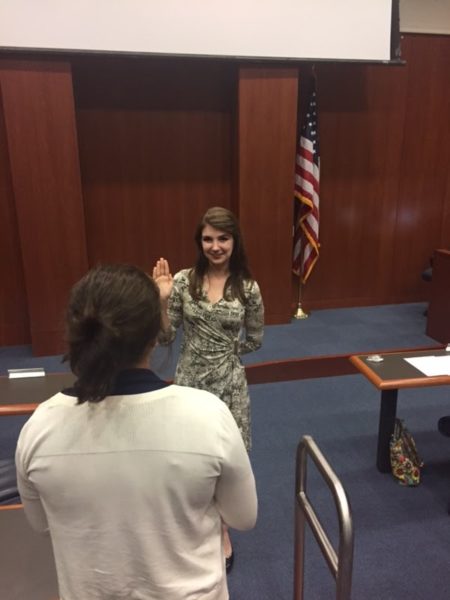 UNF Student Jaclyn Glosson was sworn in to her position by Chief Justice Elisabeth Avilla. Photo courtesy of Sami Mims