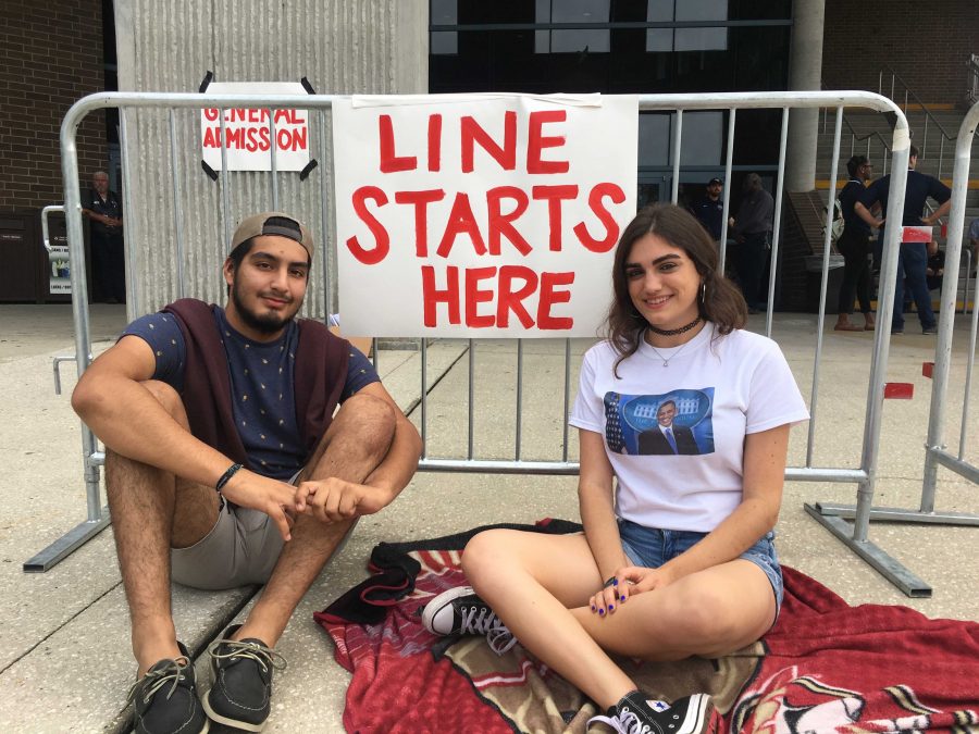 Sophomores Alexis Kmieck and Albaro Barrios got in line at 1 a.m. so they could be the first ones in. Photo by Tiffany Butler