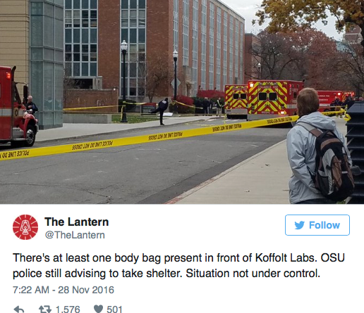 Shooter contained on Ohio State campus: 10 injured, one critical
