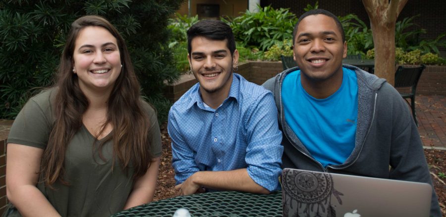 Elizabeth Stout is an education freshman, Santiago Hernandez is a sign language interpreting sophomore and José Maba is a political science freshman. Photo by Lili Weinstein.