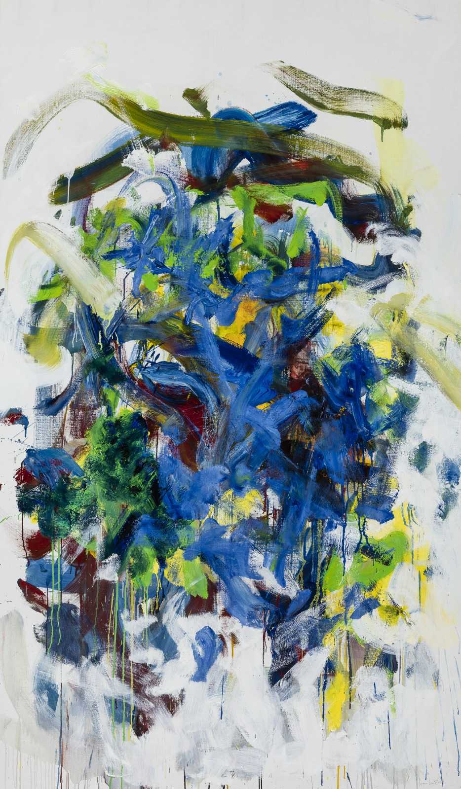 JOAN MITCHELL, Chord III, 1986. Oil on canvas, 77 x 44 inches. Museum of Contemporary Art Jacksonville, Gift of Donald and Maria Cox. © Estate of Joan Mitchell.