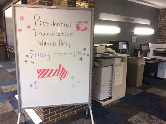 Students gathered in the library to watch Trumps inauguration. Photo by Audrey Carpenter