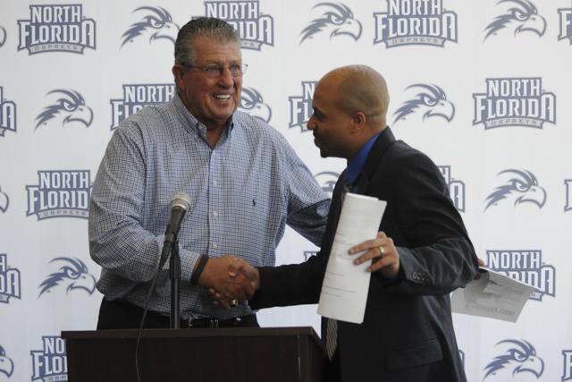 Athletic Director Lee Moon with womens basketball Coach Gibbs. Photo by Morgan Purvis