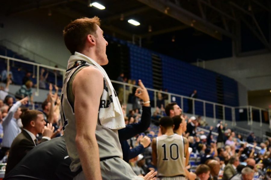 The Ospreys celebrate their win against the conference-leading Lipscomb Bison.  Photo by Joslyn Simmons 