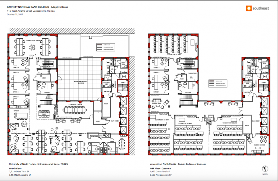 Floor plans for upcoming UNF satellite campus downtown.   Photo courtesy of UNF Center for Entrepreneurship 