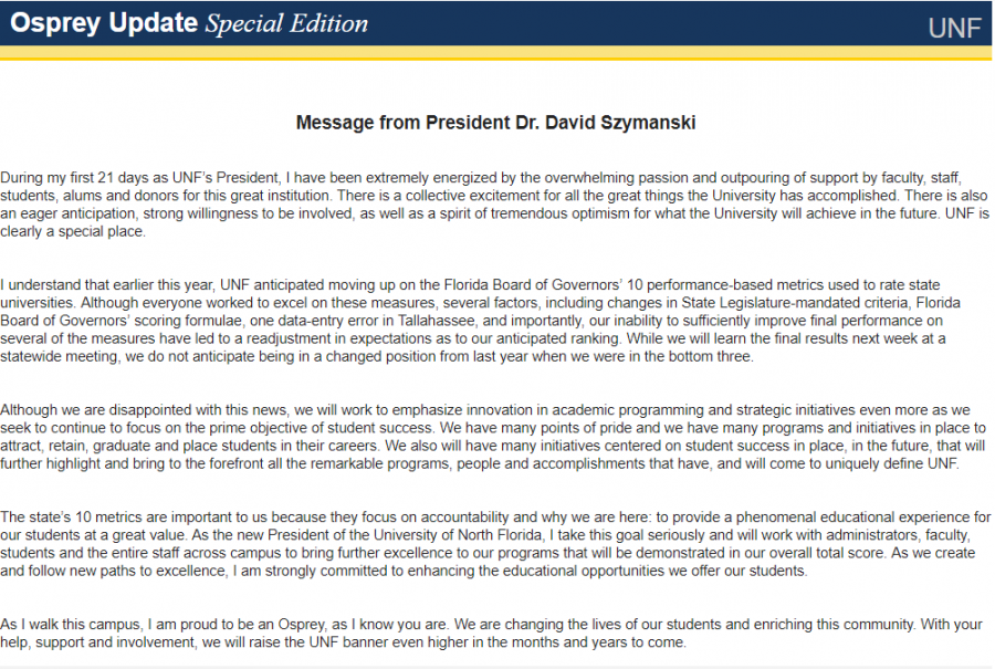 Special Osprey Update from President Szymanski