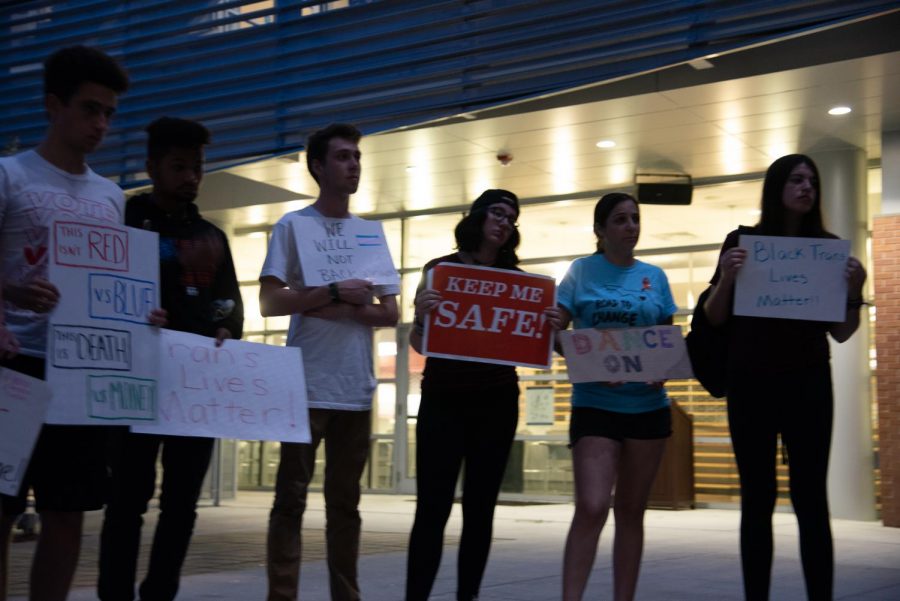 MSD students holding signs during the vigil.