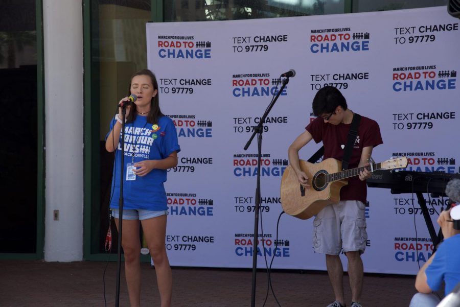 Volunteers for the March For Our Lives event preforming.