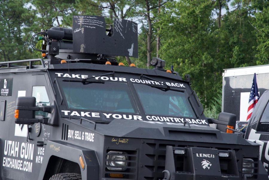 Utah Gun Exchange truck parked outside of the UNF Arena parking lot.