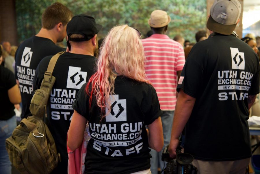 Utah Gun Exchange members arrive at the town hall meeting.