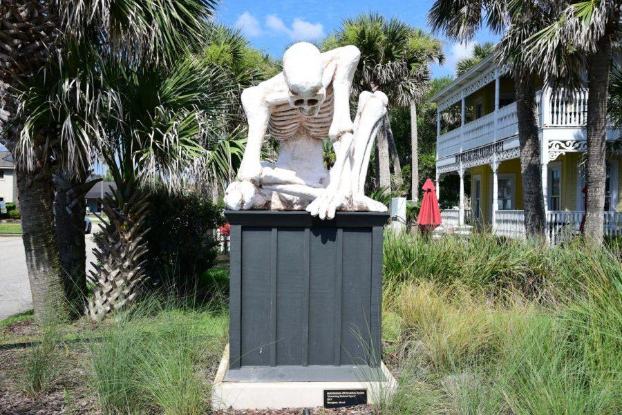 Matt Stanford, "Crouching Skeletal Figure", 2017, fiberglass, wood. An older sculpture in the Sculpture Park.