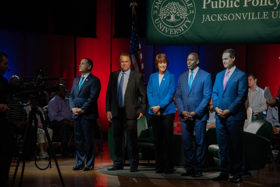All five democratic hopefuls for governor, from left to right: Philip Levine, Jeff Greene, Gwen Graham, Andrew Gillum, and Chris King.
