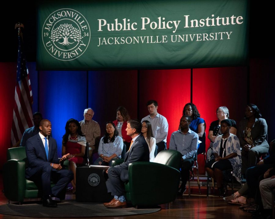 Andrew Gillum answers questions during the Town Hall Forum hosted by News4Jax and JU's Jacksonville University