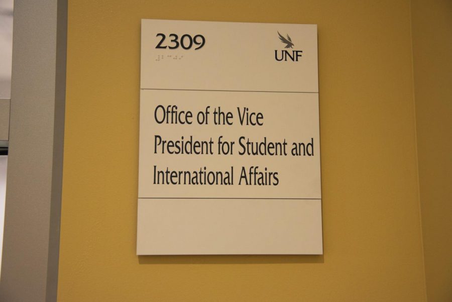 Room number sign for the Office of the Vice President for Student and International Affairs
