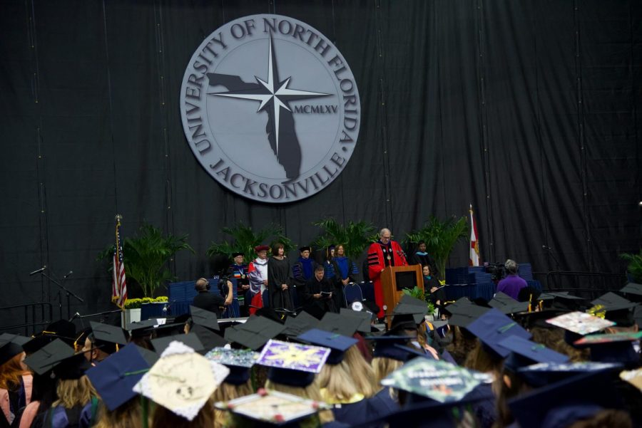 Graduates look on during the ceremony.