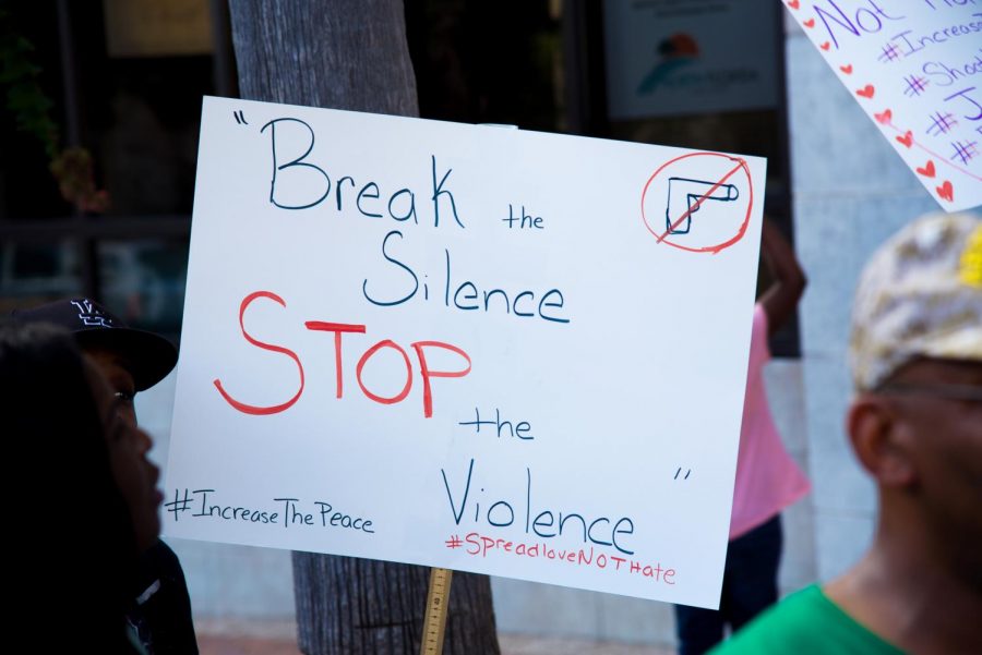 Sign stating Break the silence stop the violence.