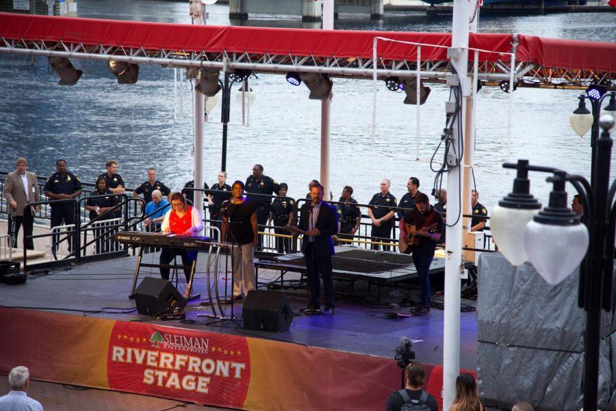 Performance at The Landing shooting vigil.