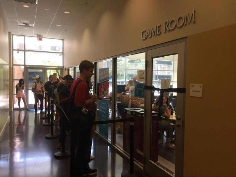 Students line up early to enter the new and improved Game Room.