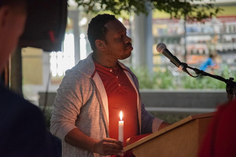 Speaker at vigil
