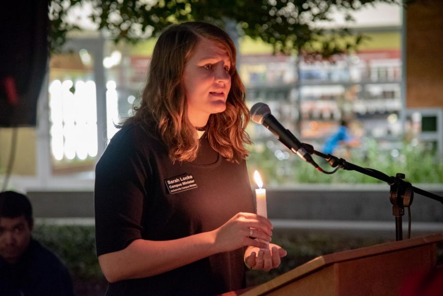 Speaker at vigil