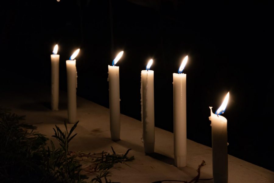 Candles on ledge after the vigil.
