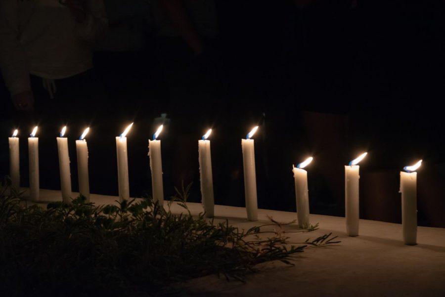 Candles on ledge after the vigil.
