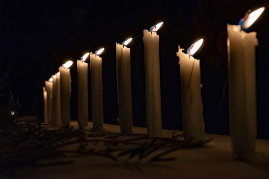 Candles on ledge after the vigil.