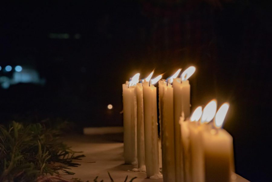 Candles on ledge after the vigil.