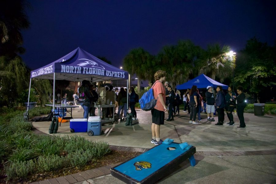 Students attending Party in the Plaza event.