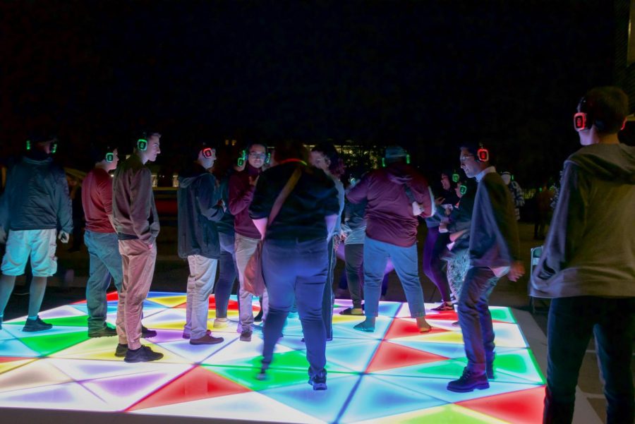 Students enjoying silent disco
