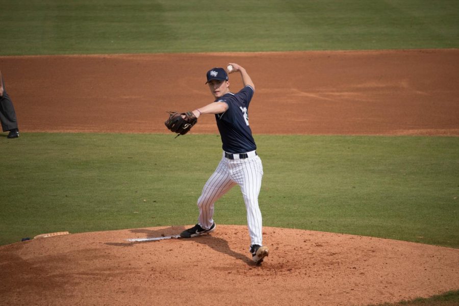 Senior Ethan Michaelis delivers the pitch