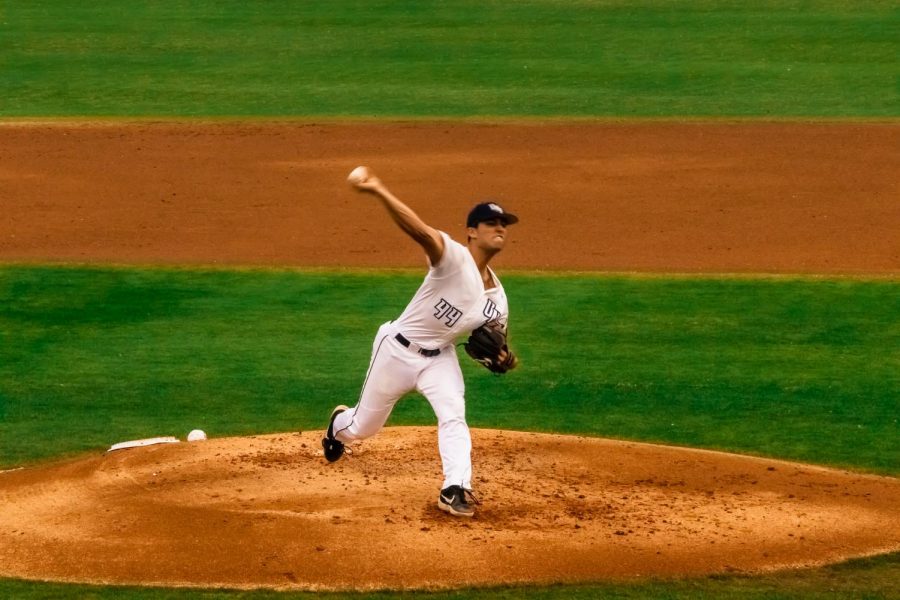 Senior Brad Depperman delivers the pitch. 