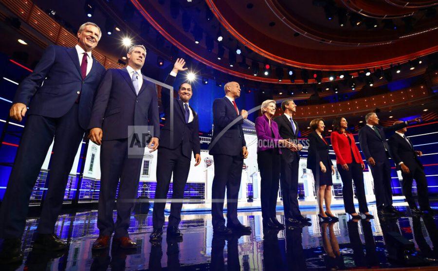 Democratic candidates on stage the Democratic debate in Miami, Fl