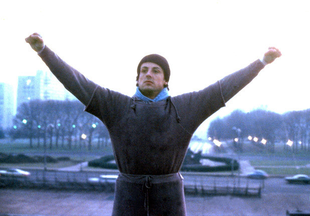 Rocky Balboa on top of the steps