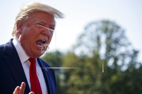 President Donald Trump talks with reporters before departing for an event to celebrate the 400th anniversary celebration of the first representative assembly at Jamestown, on the South Lawn of the White House, Tuesday, July 30, 2019, in Washington. (AP Photo/Evan Vucci)