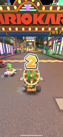A screenshot of Bowser racing on Mario Kart Tour