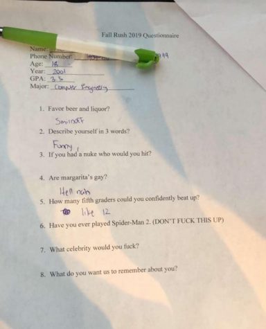 A photo of a questionnaire
