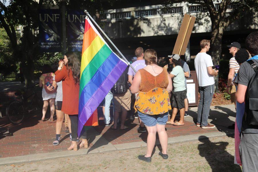 Protestors on the green at UNF