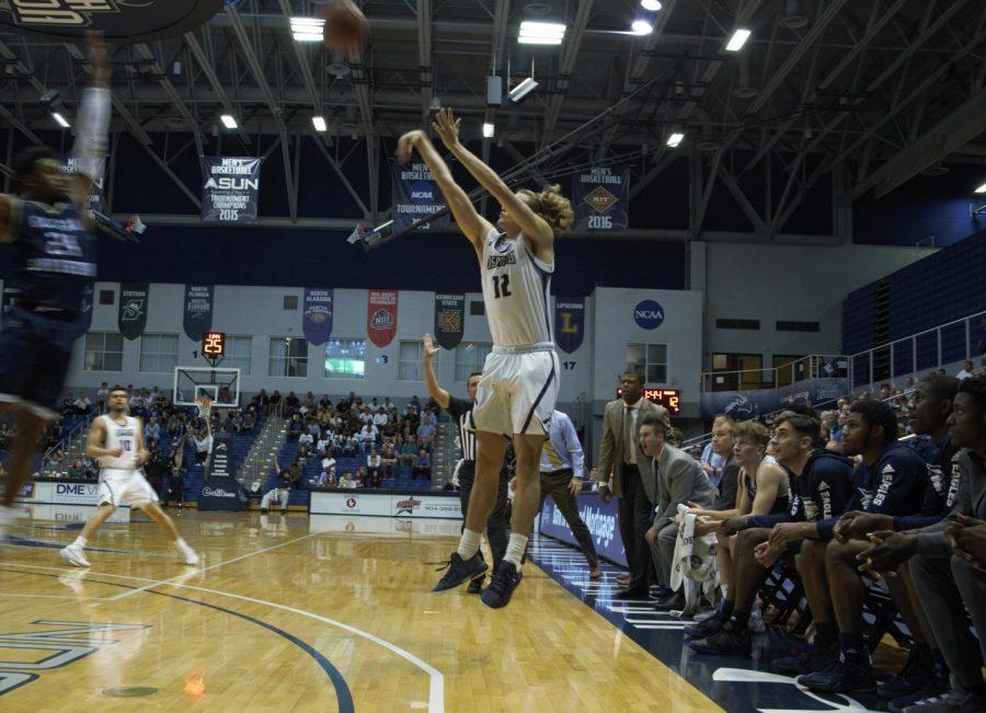 Ryan Burkhardt recorded eight points (two treys) in the 76-67 loss to Creighton.