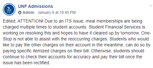 Extra charges to meal memberships now corrected