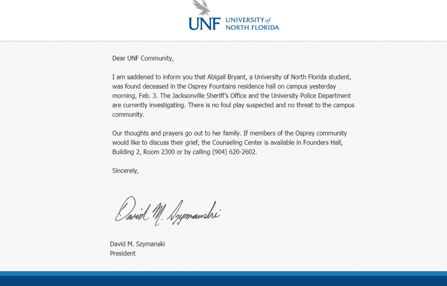 Email from UNF president