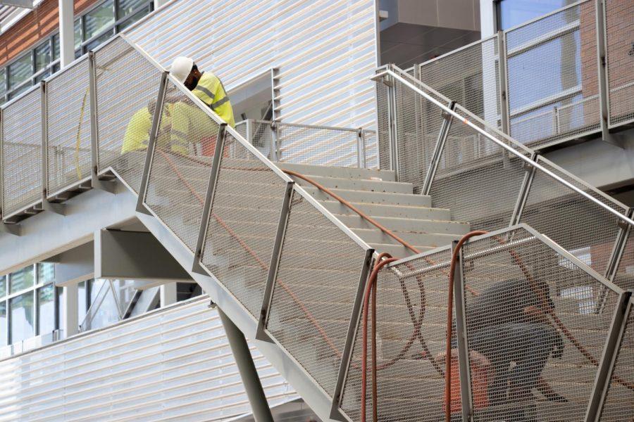 Workers continue construction on the Student Union steps Photo: Cameron Visconti
