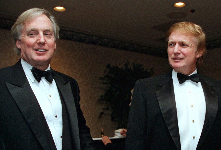 FILE - In this Nov. 3, 1999, file photo, Robert Trump, left, joins then real estate developer and presidential hopeful Donald Trump at an event in New York. President Donald Trumps younger brother, Robert Trump, a businessman known for an even keel that seemed almost incompatible with the family name, died Saturday night, Aug. 15, 2020, after being hospitalized in New York, the president said in a statement. He was 71. The president visited his brother at a New York City hospital Friday after White House officials said Robert Trump had become seriously ill. (AP Photo/Diane Bonadreff, File)