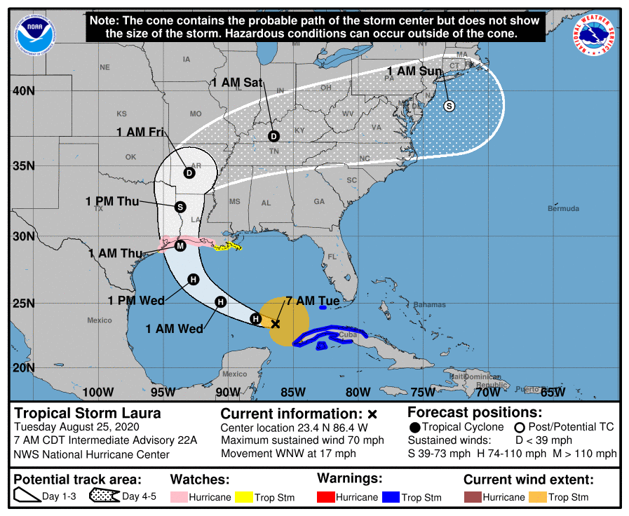 Hurricane Lauras projected path, per the NHC.