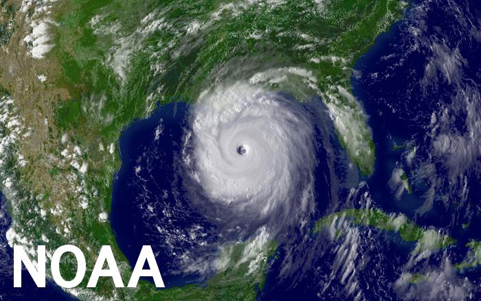 NOAA satellite image for larger view of Hurricane Katrina taken Aug. 28, 2005, as the storm’s outer bands lashed the Gulf Coast of the United States a day before making landfall. (NOAA).