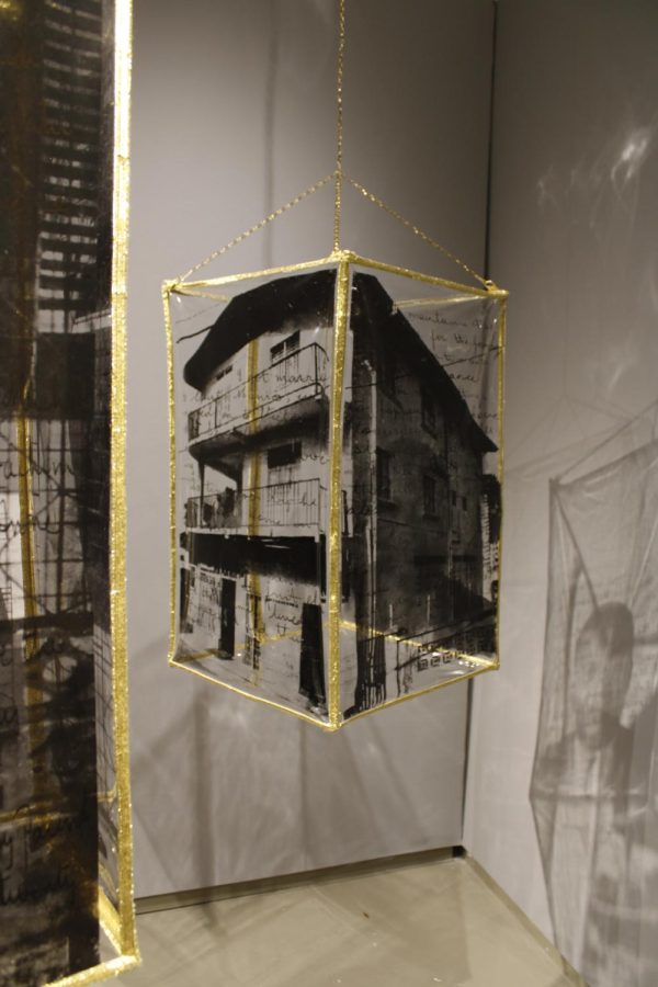 Photo of Domiciliation: Bless This House Settle/Unsettle Repository #1, 2019, and Domiciliation: Bless This House Settle/Unsettle Repository #4, 2019. One-of-a-kind silkscreen prints on 16-gauge clear polymerizing vinyl chloride sheets assembled with seams and chainlinks. 